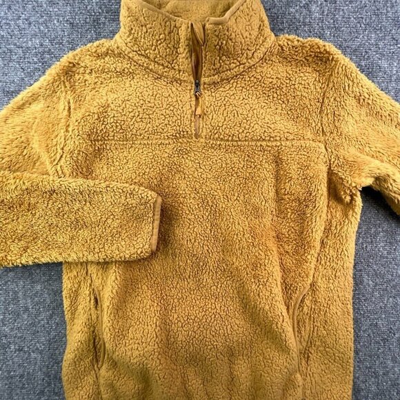 Eddie Bauer Jacket Women Medium Gold Yellow Fuzzy Fleece 1/4 Zip Pullover - Picture 1 of 9